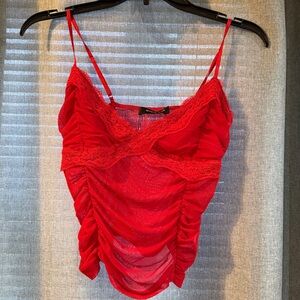 White Fox Boutique Red Lace Ruched Top
